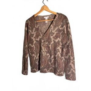 Tweeds Women's Paisley Lambswool/Angora Button-Up Cardigan Sweater XL